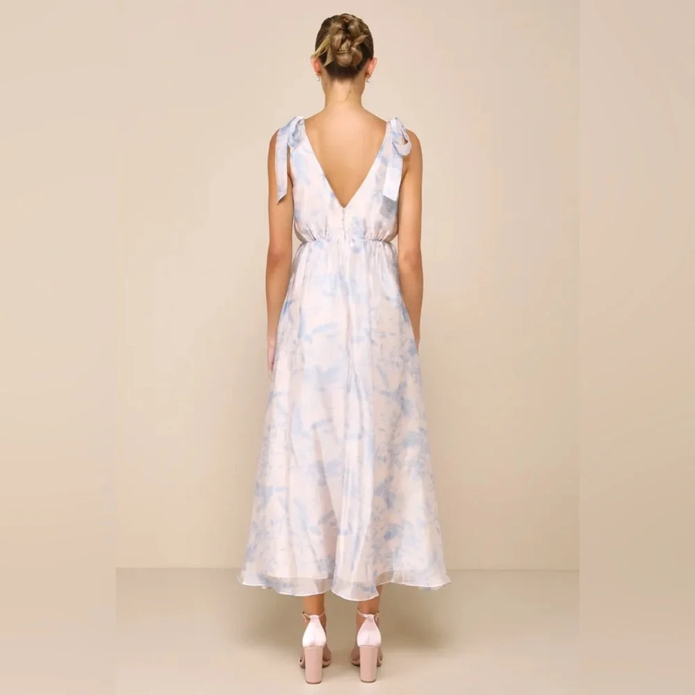 Lulu's NWT Breathtaking Charm Blush and Blue Floral Tie-Strap Maxi Dress - Picture 3 of 4